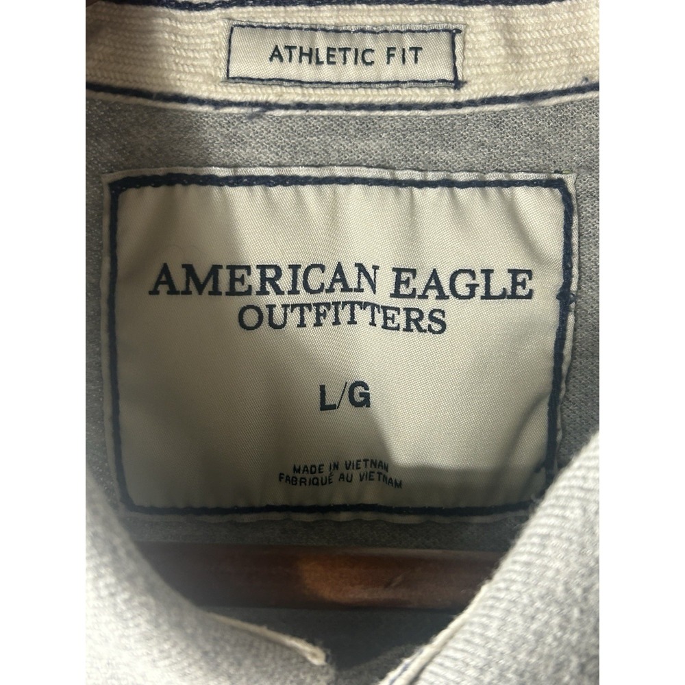 American Eagle AM Eagle Polo Shirt Mens Large Gray Athletic Fit Applique Y2K - Picture 6 of 7
